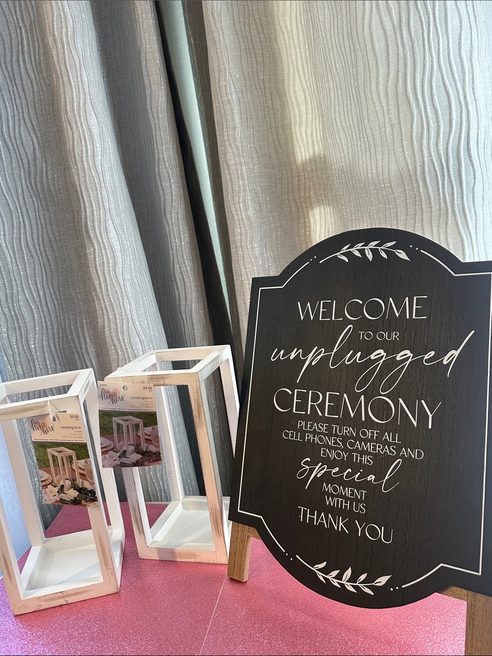 Unplugged Ceremony Welcome Sign – Black & 2 centerpiece candle holders